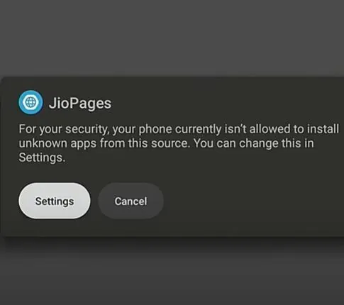 Permitir la instalación de la aplicación JioPages Permitir la instalación de la aplicación JioPages
